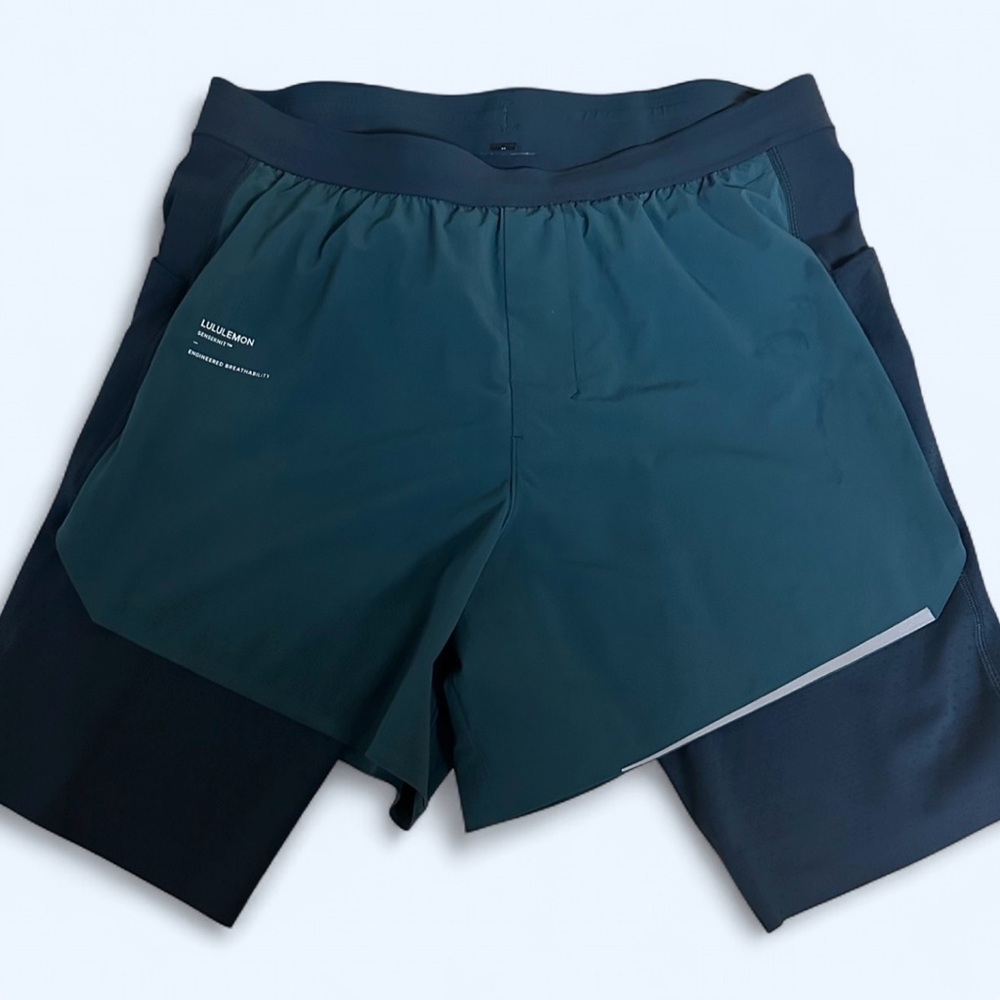 Lululemon Men's SenseKnit Composite Lined Teal/Blue Running Shorts, Medium